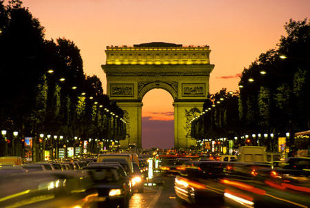 Arc De Triomphe sunset and car lights