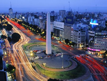 Obelisk of Buenos Aires Blured Car Lights at Night