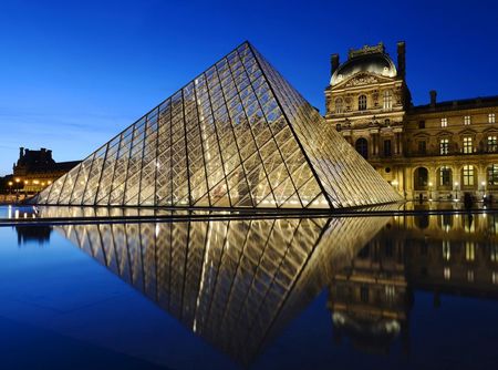 The Louvre pyramid at night