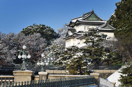 Tokyo Imperial Palace Nijubashi Bridge in Snow